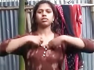 Indian Girl Taking Open Shower