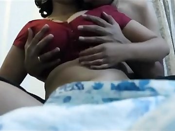 Indian Bhabhi In Red Sari Sucking Her Husband Cock For Cumshot